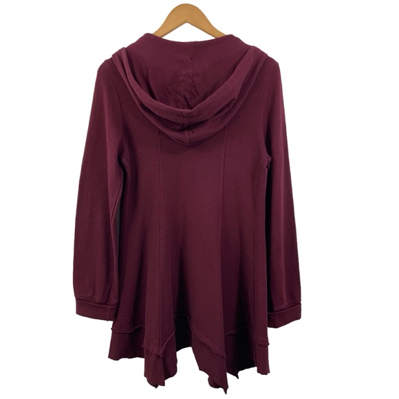 XCVI Size Medium Zip Up Hoodie V-Neck Maroon Burgundy French Terry Sweatshirt F8 - Picture 5 of 10